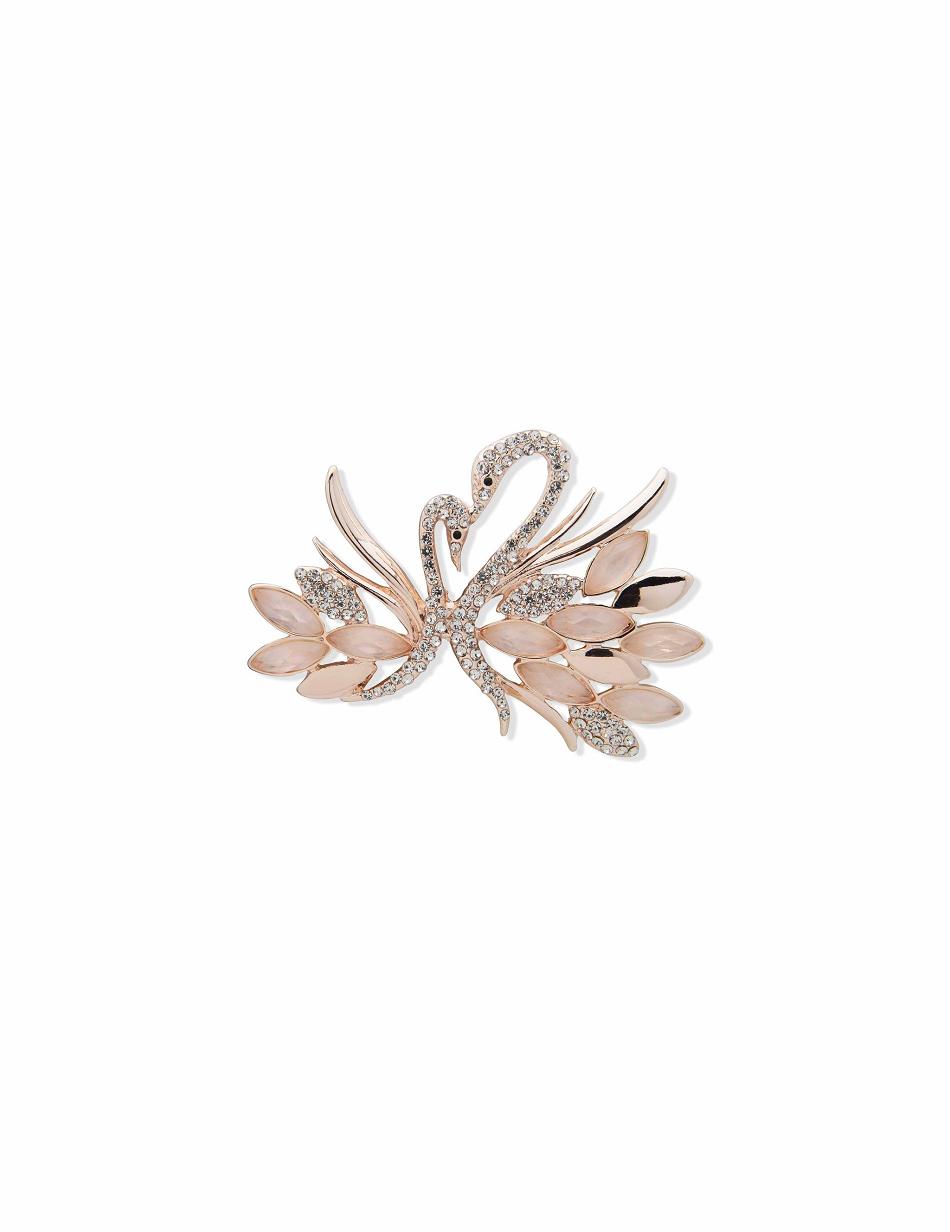 Anne Klein Rose Gold-Tone and Crystal Swan Brooch Best Bestsellere Lyserød Guld | DKNZX74179