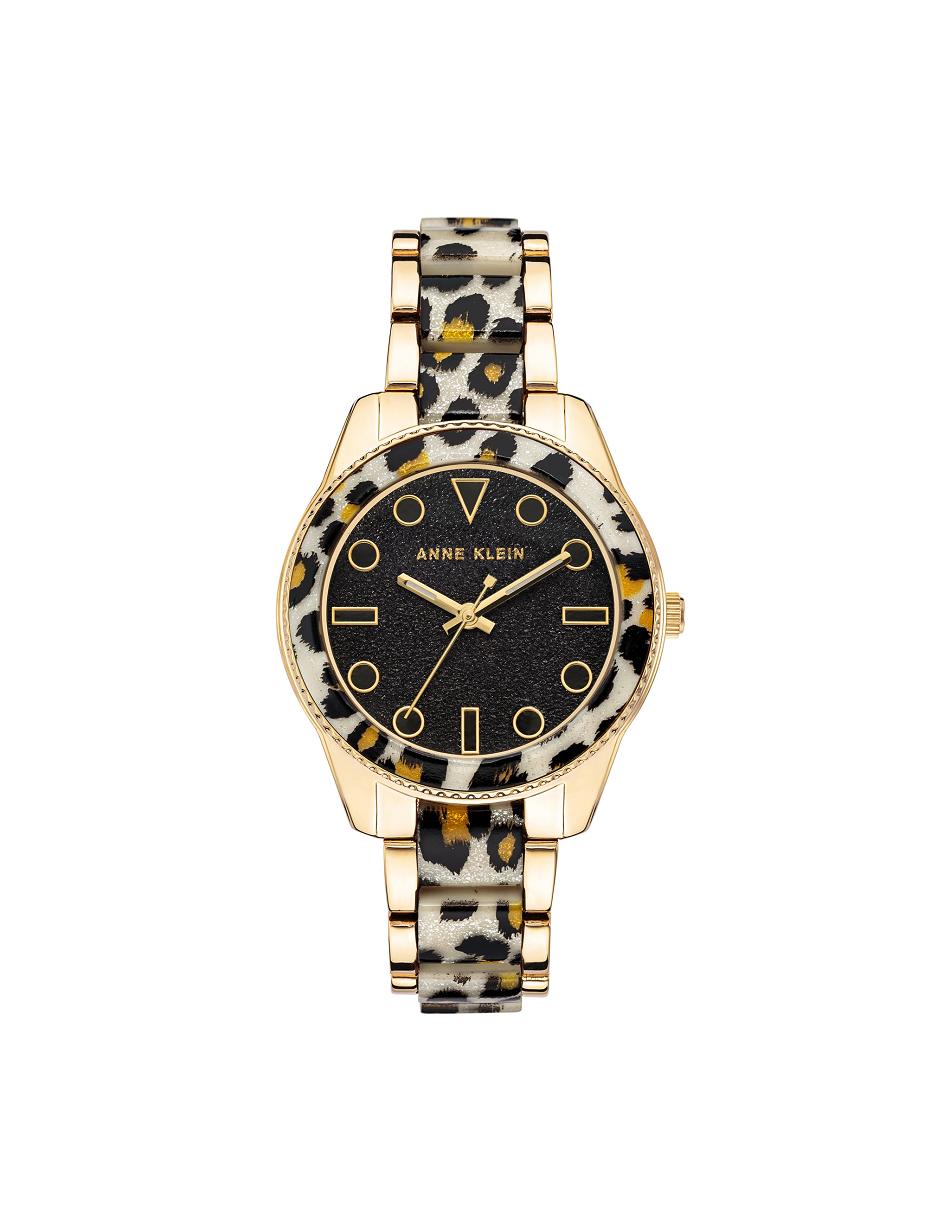 Anne Klein Shimmer Leopard Print Resin Link Watch Metaller Guld Leopard | EDKVG26666