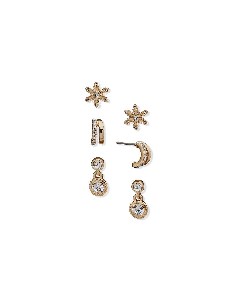 Anne Klein Snowflake Drop and C Hoop Pierced Earring Trio in Gift Box Earring Guld | GDKEC74806