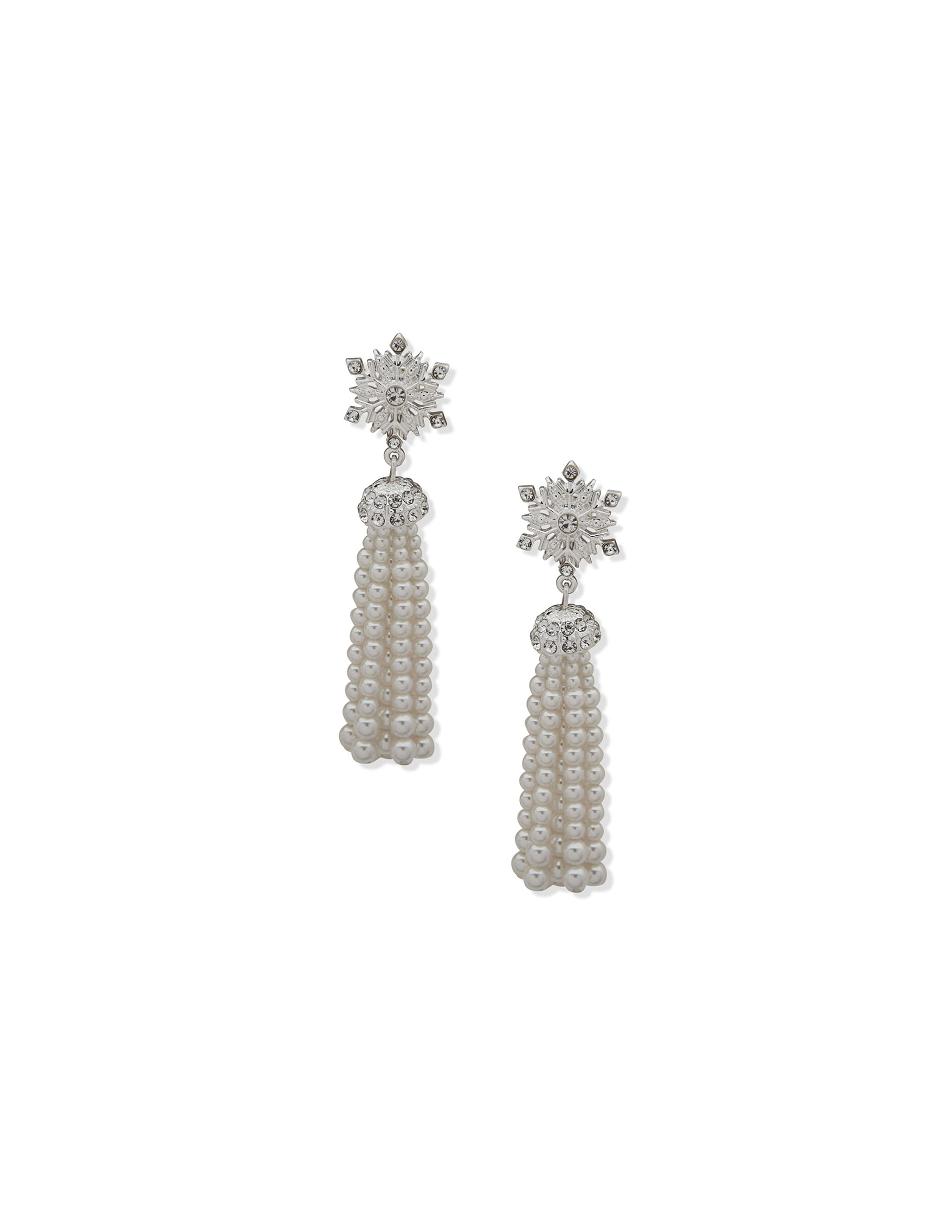 Anne Klein Snowflake Linear Pierced Earring with Faux Pearl Tassel Gennemborede øreringe Sølv | DKZDE17125