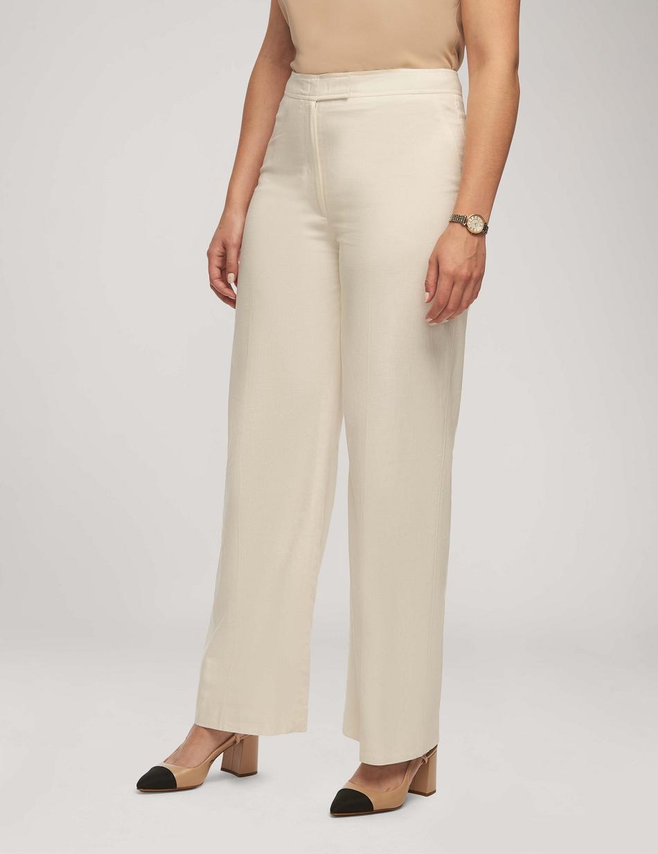 Anne Klein Solid Linen Fly Front Brede Leg Trouser Underdele Hvide | BDKSO32327