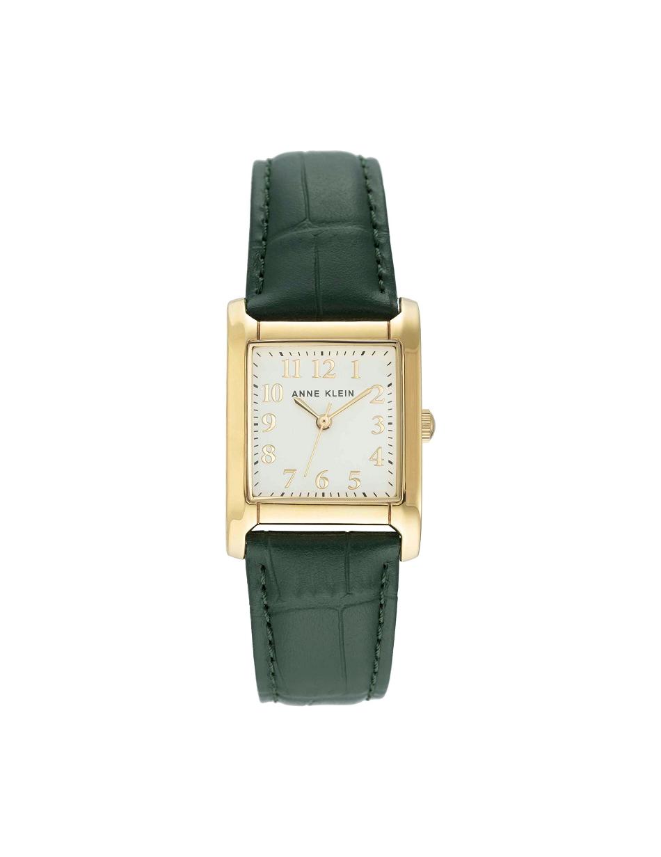 Anne Klein Square Case Páskové Watch Læder Grøn Guld | DKZPD49418