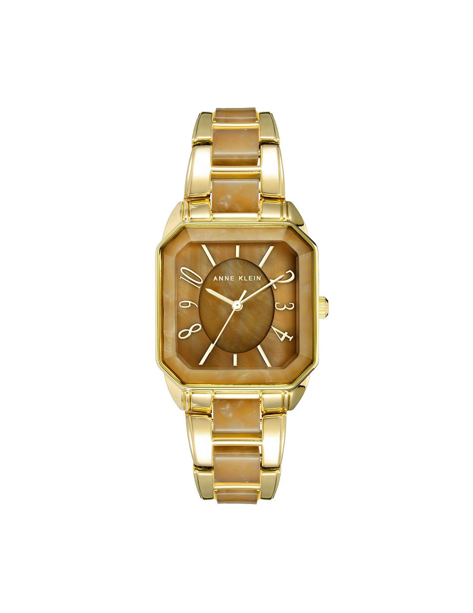 Anne Klein Square Case Resin Link Bracelet Watch Metaller Brune Guld | DKZDE55821