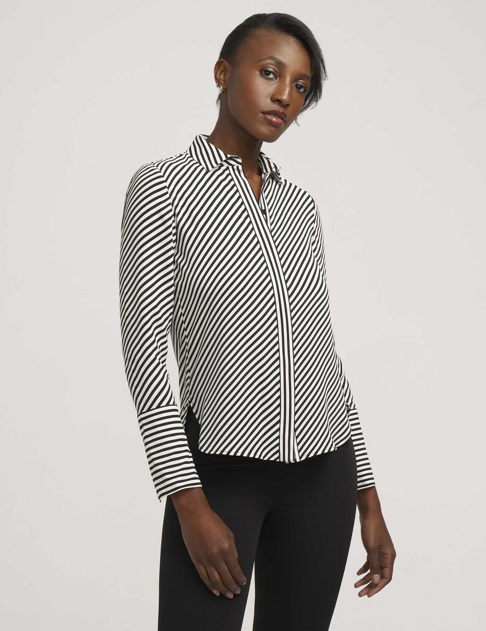 Anne Klein Stripe Blouse With Slit Cuffs Toppe Striber | DKJVR58541