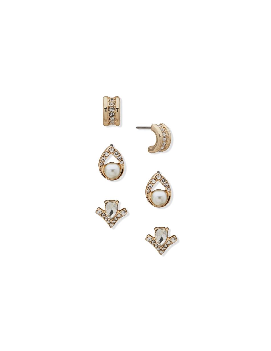 Anne Klein Stud Button and C Hoop Pierced Earring Trio in Gift Box Earring Guld | MDKFT47873