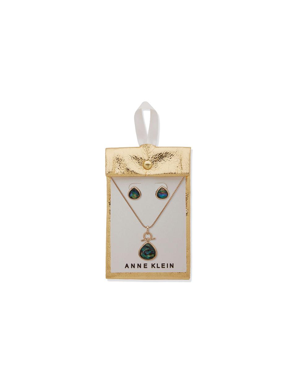 Anne Klein Tear Drop Pendant Necklace and Earring Set in Pouch Earring Guld Grøn | QDKWA54166