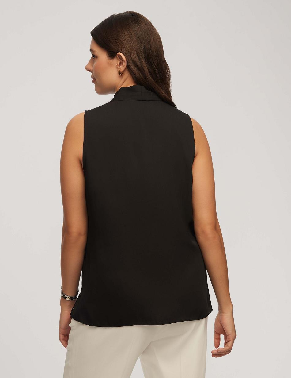 Anne Klein Uden Ærmer Plisseret Shoulder Blouse Toppe Sort | DKCVG68450