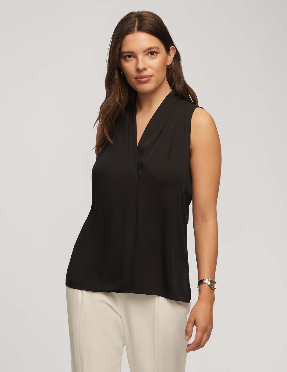 Anne Klein Uden Ærmer Plisseret Shoulder Blouse Toppe Sort | DKCVG68450