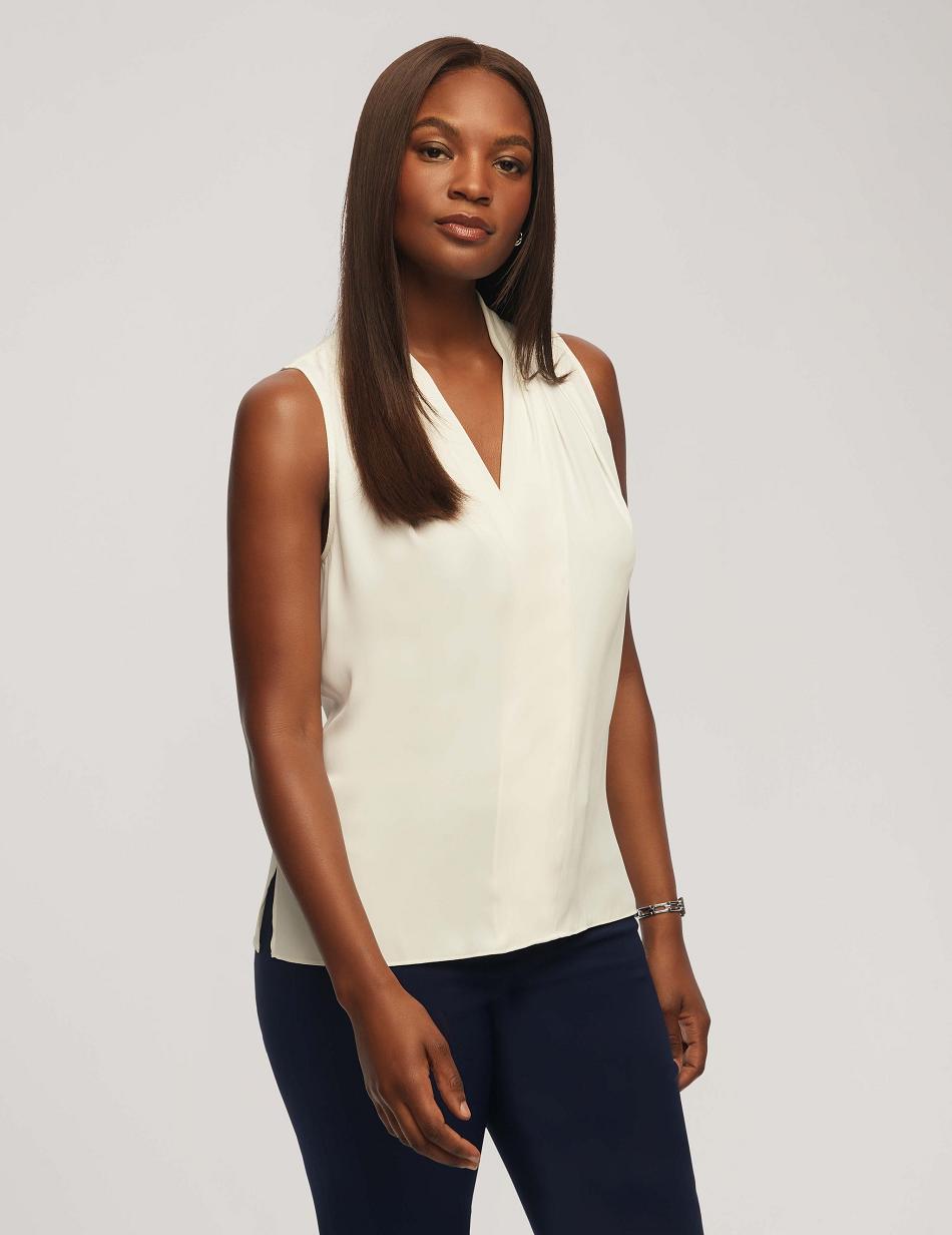 Anne Klein Uden Ærmer Plisseret Shoulder Blouse Toppe Hvide | DKNZX93529