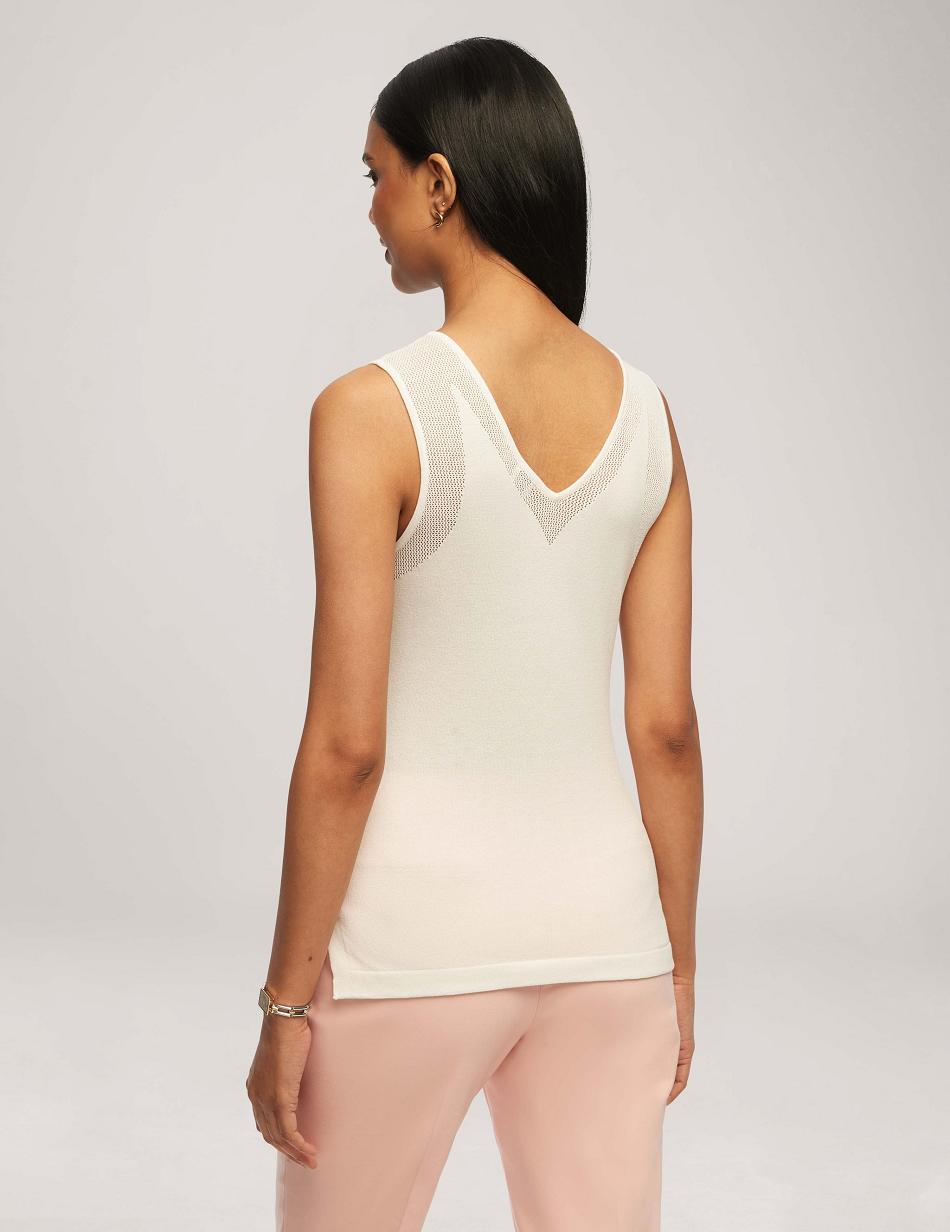 Anne Klein V Neck Mesh Tank Top Toppe Hvide | DKJKU18147