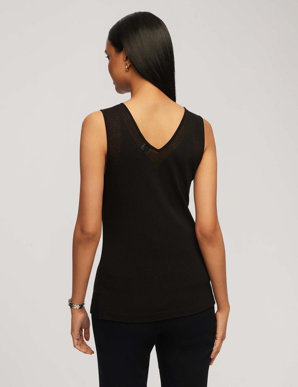 Anne Klein V Neck Mesh Tank Top Toppe Sort | LDKTR50452