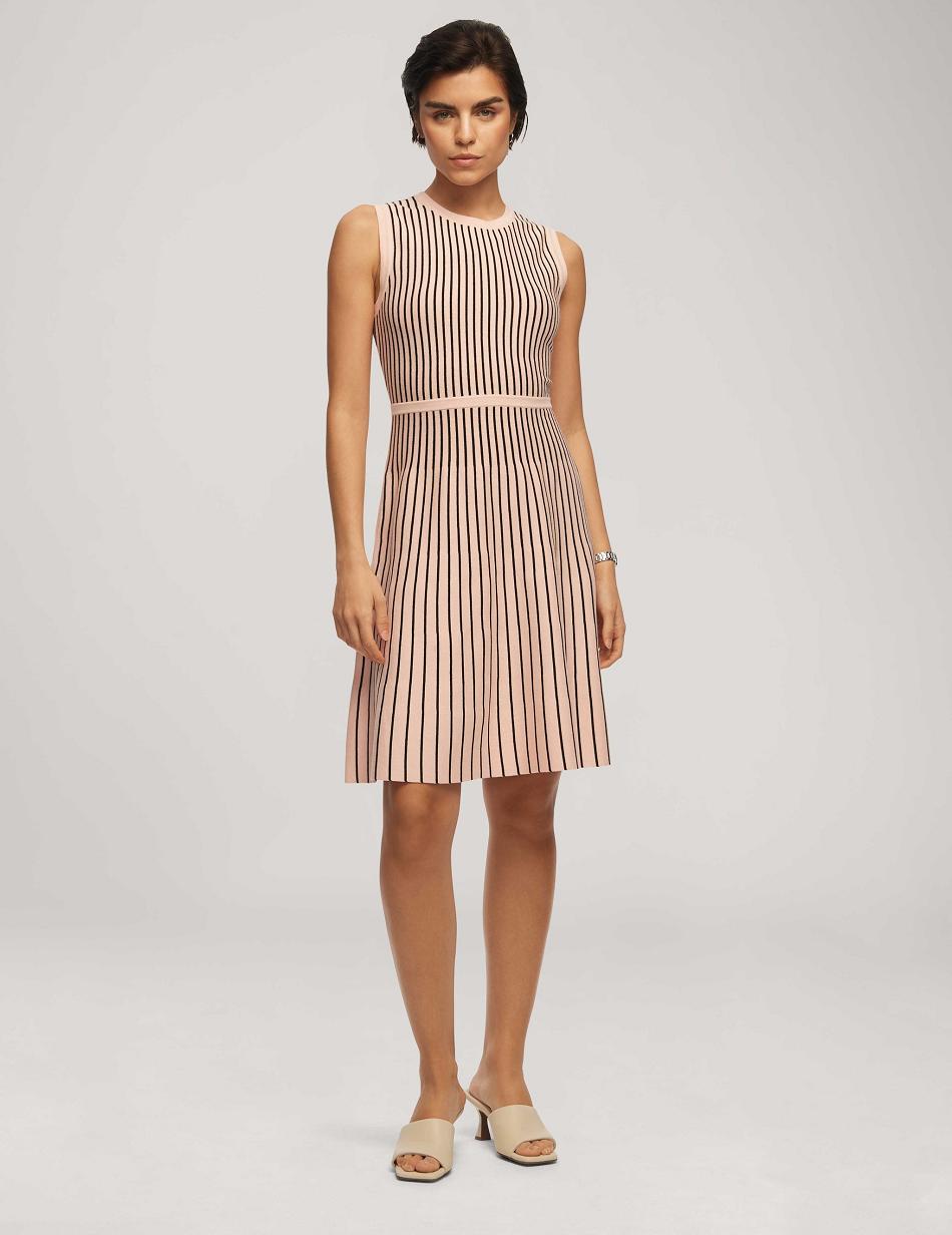 Anne Klein Vertical Stripe Fit And Flare Kjole Striber Sort | LDKSX74339