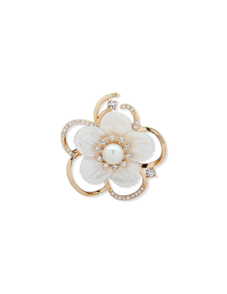 Anne Klein White Flower Brooch Gold Brocher Hvide Blomster Guld | XDKBH28129