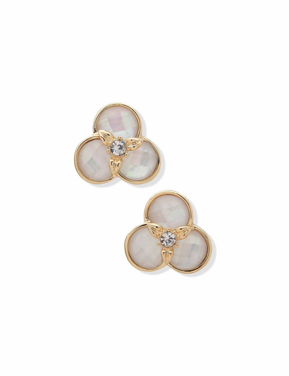 Anne Klein White Flower Button Clip Earring Guld Blomster | DKICD39321